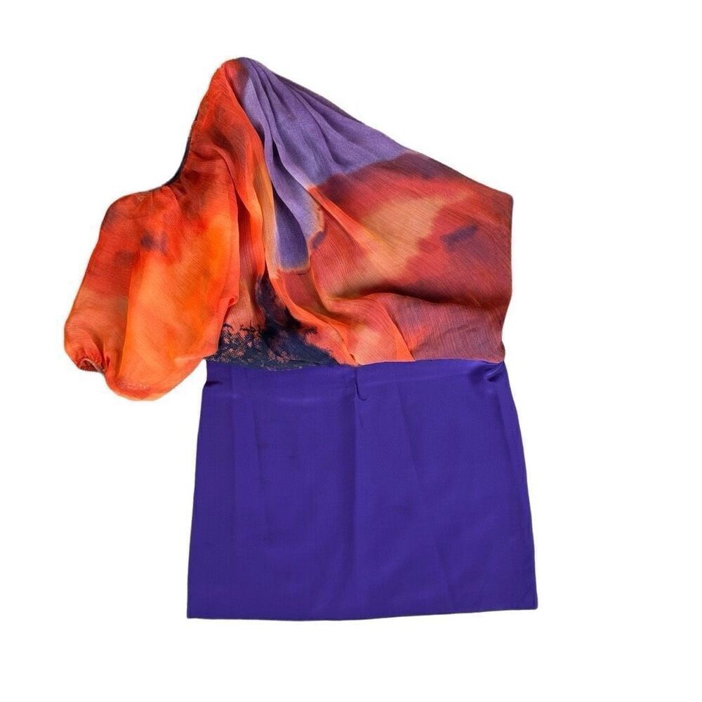 Black Halo Watercolor One Shoulder Mini Dress Colorful Celebrity Glam Size 6